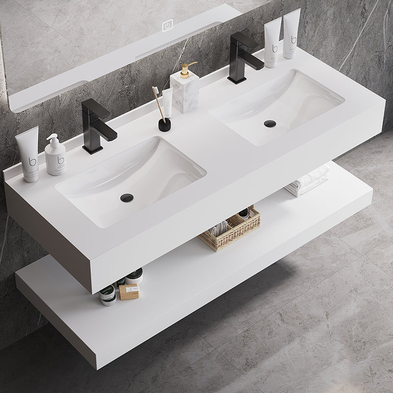 Deluxe Double Layer Wall Hanging Wash Basin Artificial Vanity Bathroom Cabinet