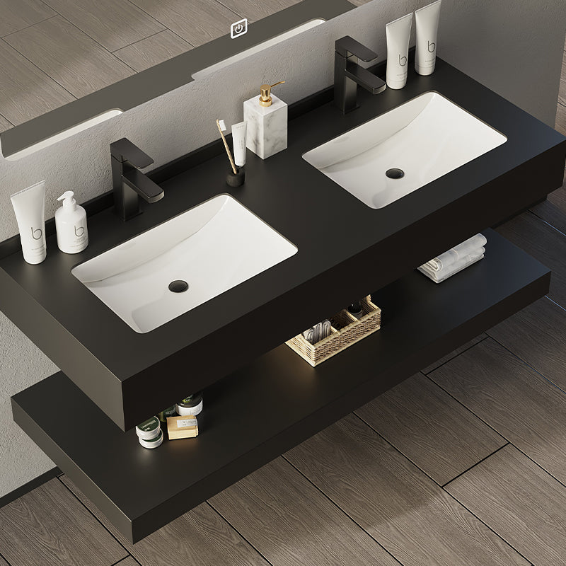 Fashionable Bathroom Cabinet Customized Modern Rock Plate Sink Slate Floating Vanity Cabinet
