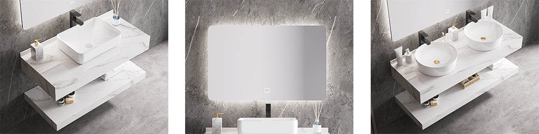 Double Round Integrated Sink Bathroom Vanity Cabinet Hotel Style